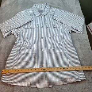 Bagatelle Collection Chore Jacket Womens 1X Blue White Stripes Barn Snap Front